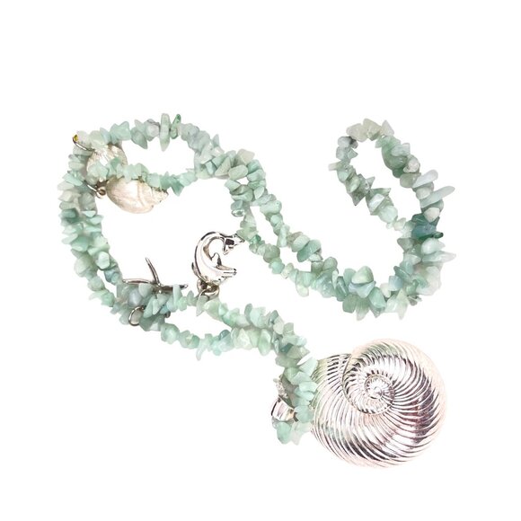 Handcrafted Faux Aquamarine Chip Bead Necklace With Ocean-Themed Charms & Silver - Picture 4 of 10